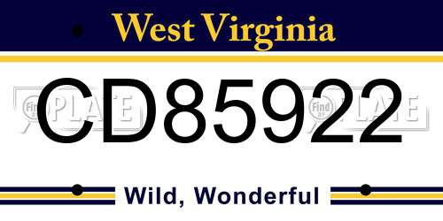 CD85922 West Virginia License Plate