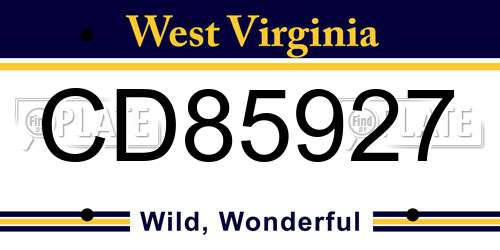 CD85927 West Virginia License Plate