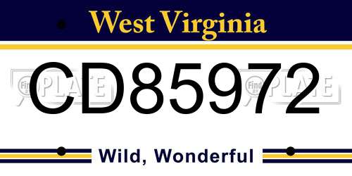 CD85972 West Virginia License Plate