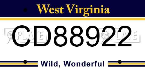 CD88922 West Virginia License Plate