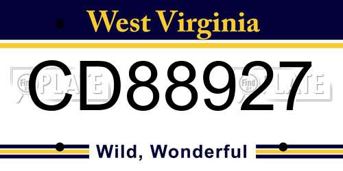 CD88927 West Virginia License Plate