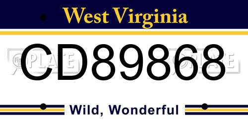 CD89868 West Virginia License Plate