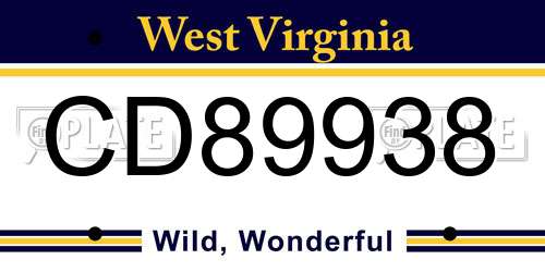 CD89938 West Virginia License Plate