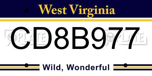 CD8B977 West Virginia License Plate