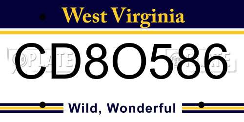 CD8O586 West Virginia License Plate