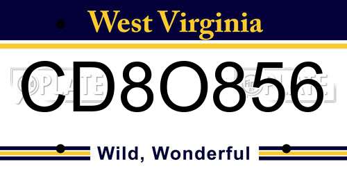 CD8O856 West Virginia License Plate