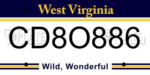 CD8O886 West Virginia License Plate