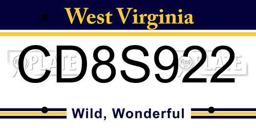CD8S922 West Virginia License Plate