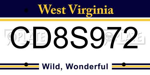 CD8S972 West Virginia License Plate