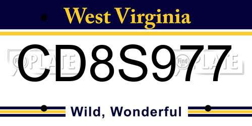 CD8S977 West Virginia License Plate