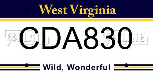 CDA830 West Virginia License Plate