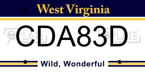 CDA83D West Virginia License Plate