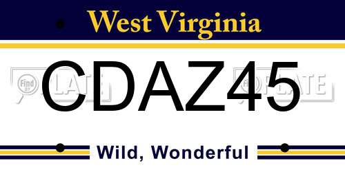 CDAZ45 West Virginia License Plate