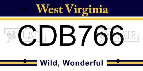 CDB766 West Virginia License Plate