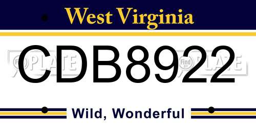 CDB8922 West Virginia License Plate