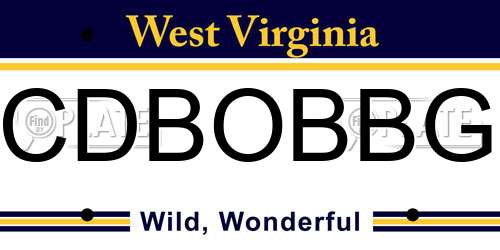 CDBOBBG West Virginia License Plate