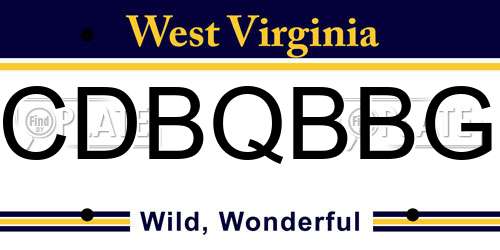 CDBQBBG West Virginia License Plate