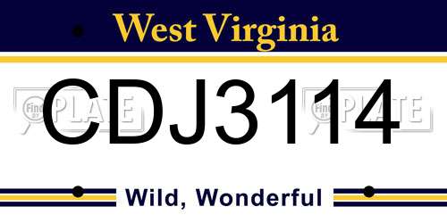 CDJ3114 West Virginia License Plate