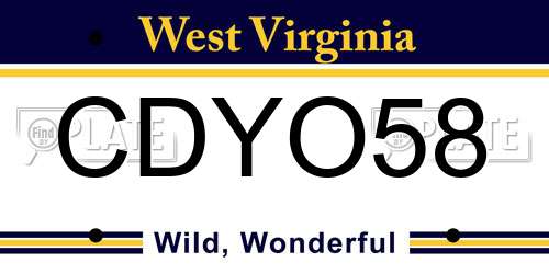 CDYO58 West Virginia License Plate
