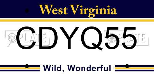 CDYQ55 West Virginia License Plate