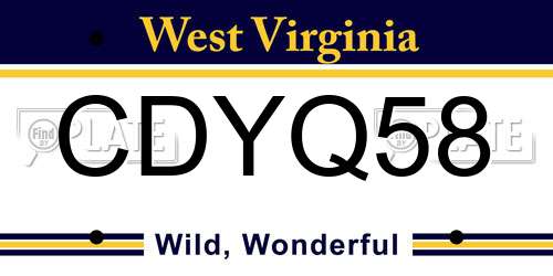 CDYQ58 West Virginia License Plate