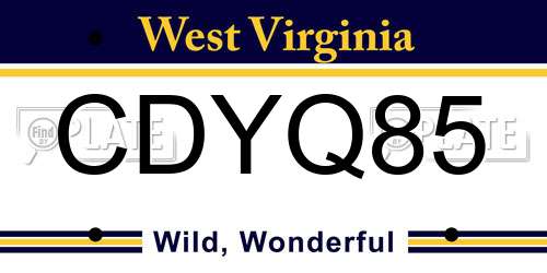 CDYQ85 West Virginia License Plate