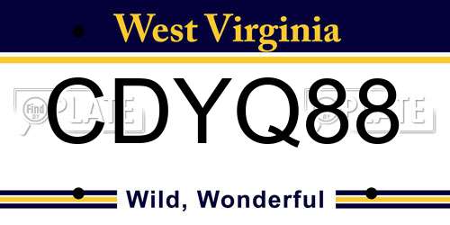 CDYQ88 West Virginia License Plate