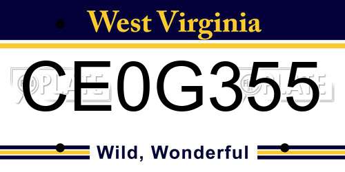 CE0G355 West Virginia License Plate