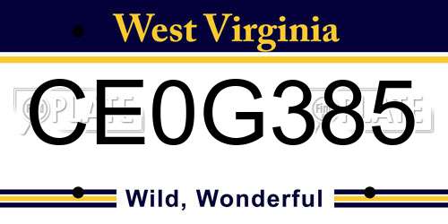 CE0G385 West Virginia License Plate