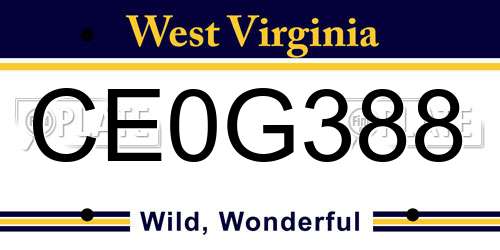 CE0G388 West Virginia License Plate