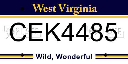 CEK4485 West Virginia License Plate