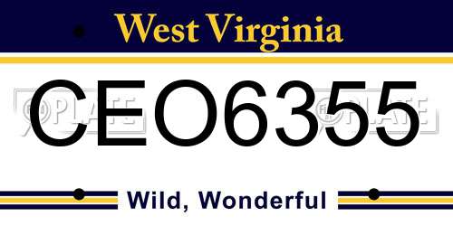 CEO6355 West Virginia License Plate