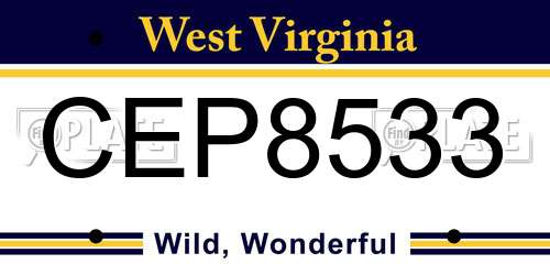 CEP8533 West Virginia License Plate