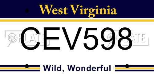 CEV598 West Virginia License Plate