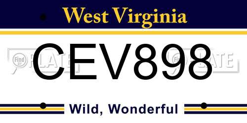 CEV898 West Virginia License Plate