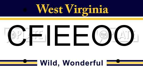 CFIEEOO West Virginia License Plate