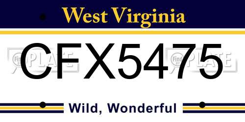 CFX5475 West Virginia License Plate