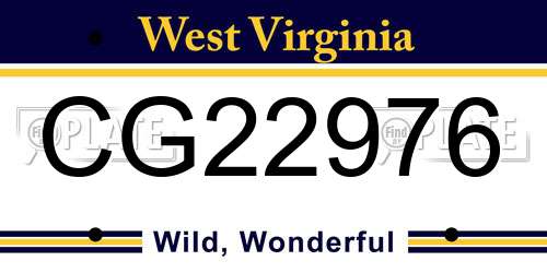 CG22976 West Virginia License Plate