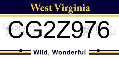 CG2Z976 West Virginia License Plate