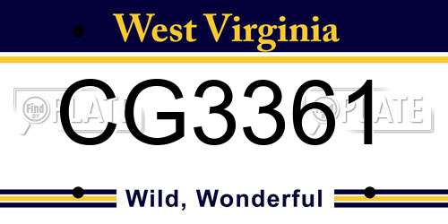 CG3361 West Virginia License Plate