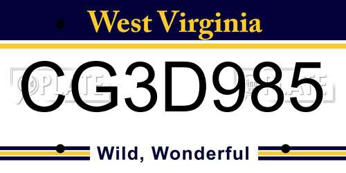 CG3D985 West Virginia License Plate
