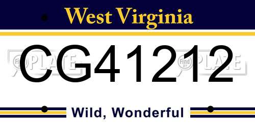 CG41212 West Virginia License Plate
