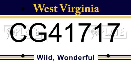 CG41717 West Virginia License Plate