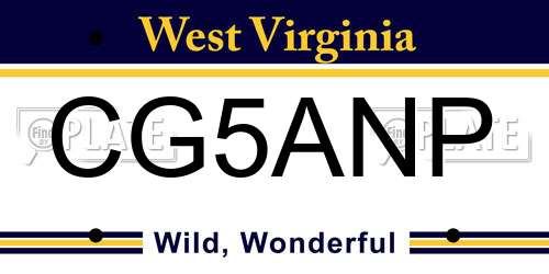 CG5ANP West Virginia License Plate