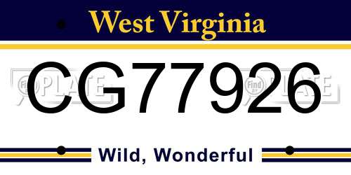 CG77926 West Virginia License Plate