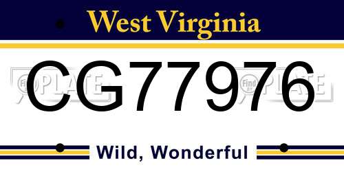 CG77976 West Virginia License Plate