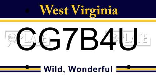 CG7B4U West Virginia License Plate