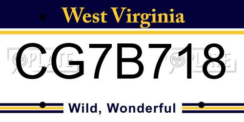 CG7B718 West Virginia License Plate