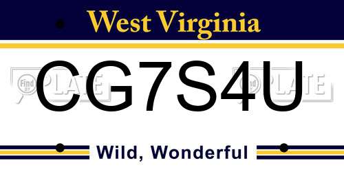 CG7S4U West Virginia License Plate