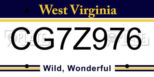 CG7Z976 West Virginia License Plate